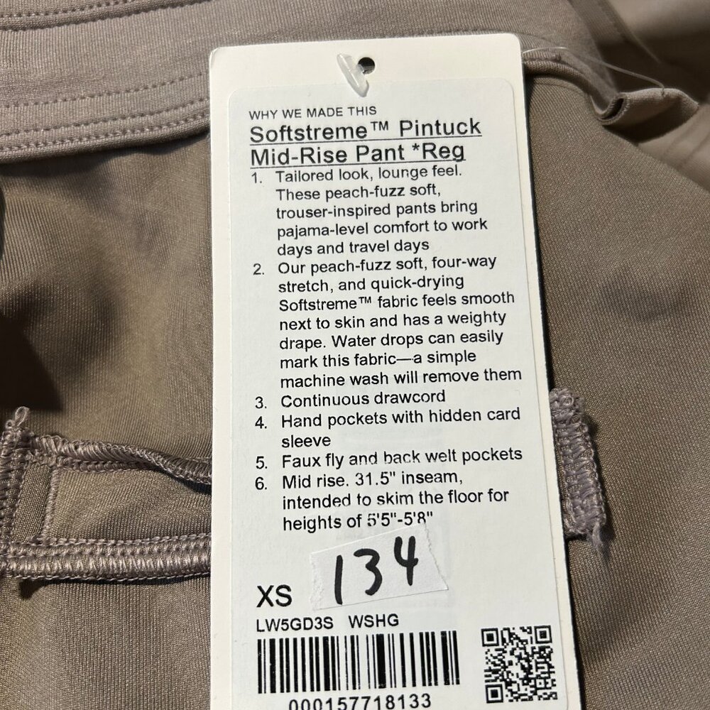 NWT Womens Lululemon Taupe (Item-134) Softstreme Pintuck Mid-Rise Pant XS - Picture 14 of 15